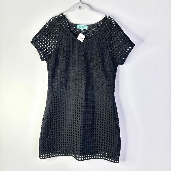 KARLIE Dress Women L Black Lace Eyelet Crochet Short Slv Sheer Boho Indie NWT - Picture 2 of 9